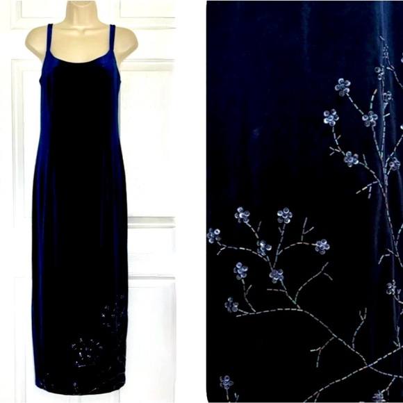 Vintage Velvet Long Maxi Prom Evening Dress 12P After Dark Beaded Wedding Guest - Picture 2 of 16
